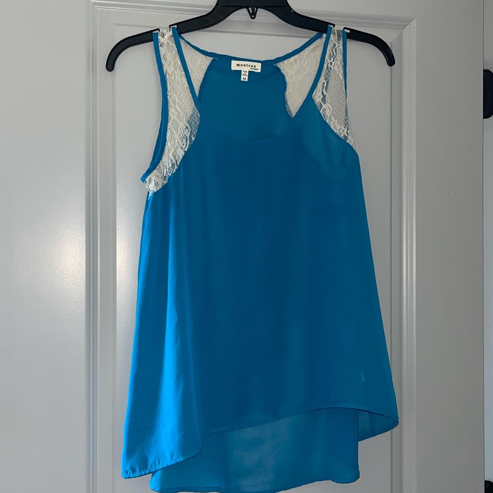 Blue with lace sleeveless Monteau size M blouse